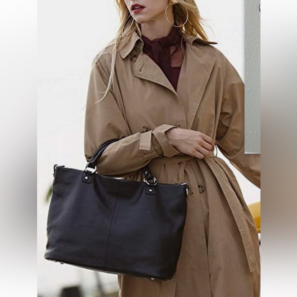 Kattee Black Leather Large Unisex Tote Bag NWOT